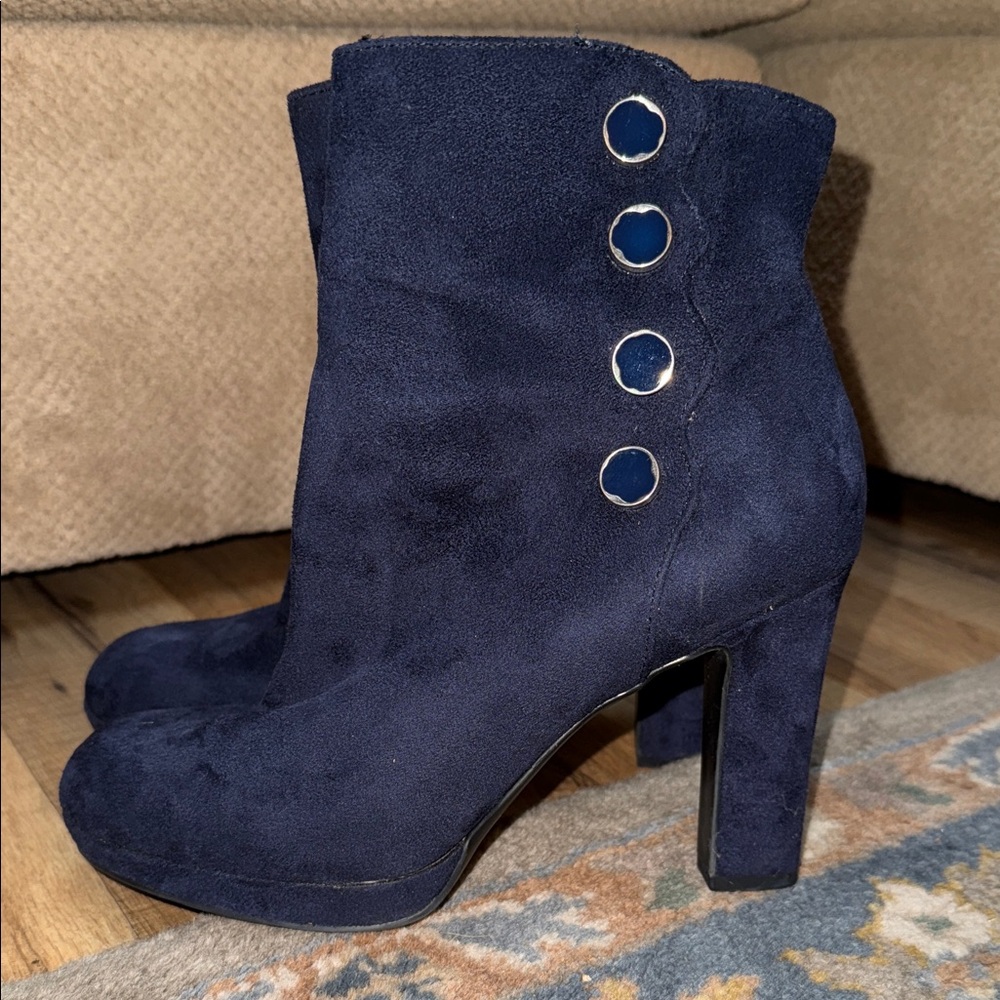 Blue suede booties